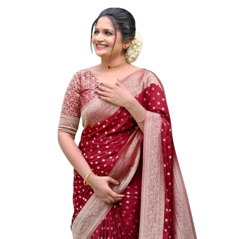 54464940102_302feaebe0_o_d-1000x1000-1.webp Generic Women's Silk Printed Saree With Unstitched Blouse 5.5Mtr (Maroon)