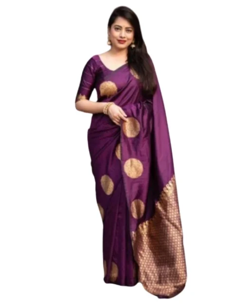 Generic Women's Silk Printed Saree With Unstitched Blouse 5.5Mtr (Wine)
