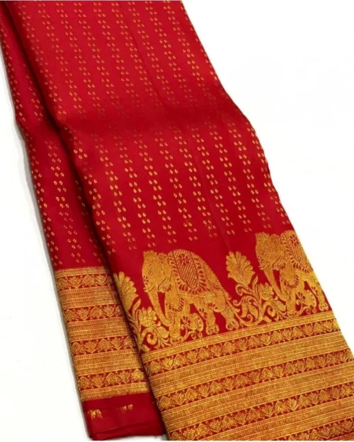 Generic Women's Silk Printed Saree With Unstitched Blouse 5.5Mtr (Red)