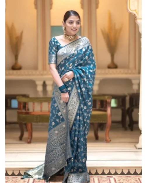 Generic Women's Silk Printed Saree With Unstitched Blouse 5.5Mtr (Rama)