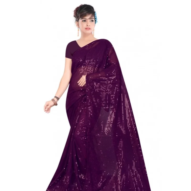 54465340616_d412a700b8_o_d-1000x1000-1.webp Generic Women's Georgette Embellished Sequnece Bollywood Saree With Unstitched Blouse 5.5Mtr (Purple)