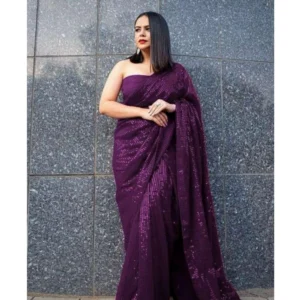 54465537744_42458da516_o_d-1000x1000-1.webp Generic Women's Georgette Embellished Sequnece Bollywood Saree With Unstitched Blouse 5.5Mtr (Purple)