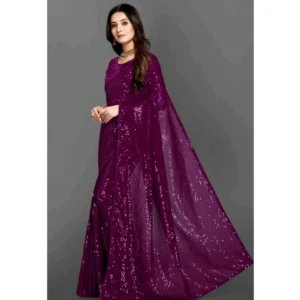 Generic Women's Georgette Embellished Sequnece Bollywood Saree With Unstitched Blouse 5.5Mtr (Purple)