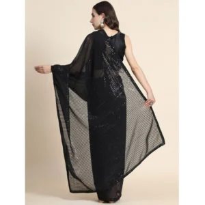Generic Women's Georgette Embellished Sequnece Bollywood Saree With Unstitched Blouse 5.5Mtr (Black)