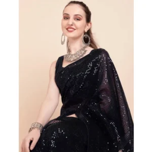 54465692100_4aaa070267_o_d-1000x1000-1.webp Generic Women's Georgette Embellished Sequnece Bollywood Saree With Unstitched Blouse 5.5Mtr (Black)