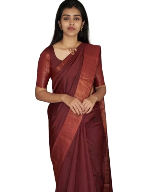 Generic Women's Silk Printed Saree With Unstitched Blouse 5.5Mtr (Maroon)