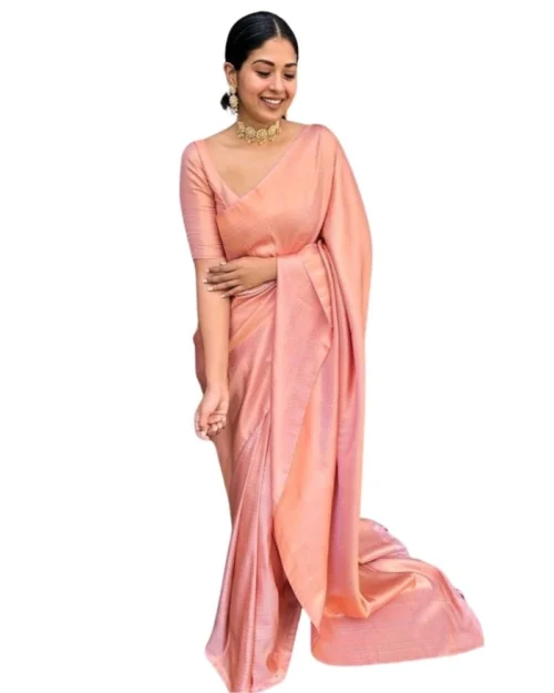 Generic Women's Silk Printed Saree With Unstitched Blouse 5.5Mtr (Peach)
