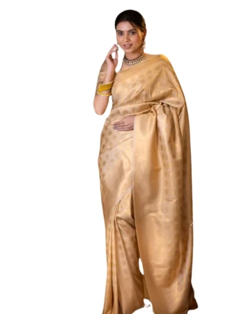 Generic Women's Silk Printed Saree With Unstitched Blouse 5.5Mtr (Cream)