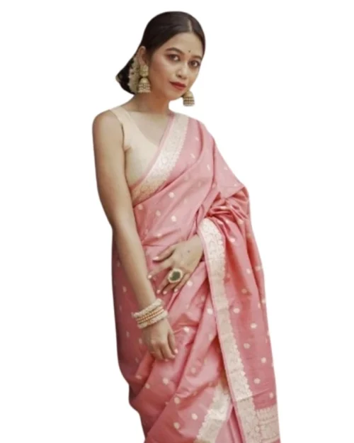 Generic Women's Cotton  Printed Saree With Unstitched Blouse 5.5Mtr (Peach)