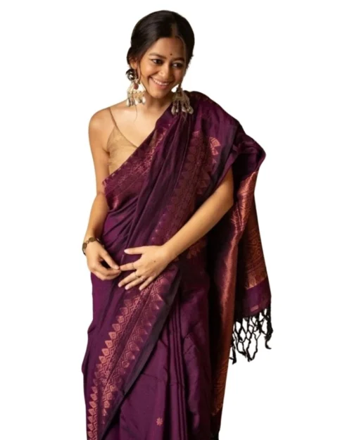 Generic Women's Silk Printed Saree With Unstitched Blouse 5.5Mtr (Wine)