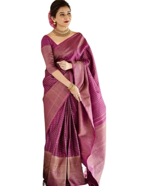 Generic Women's Silk Printed Saree With Unstitched Blouse 5.5Mtr (Purple)