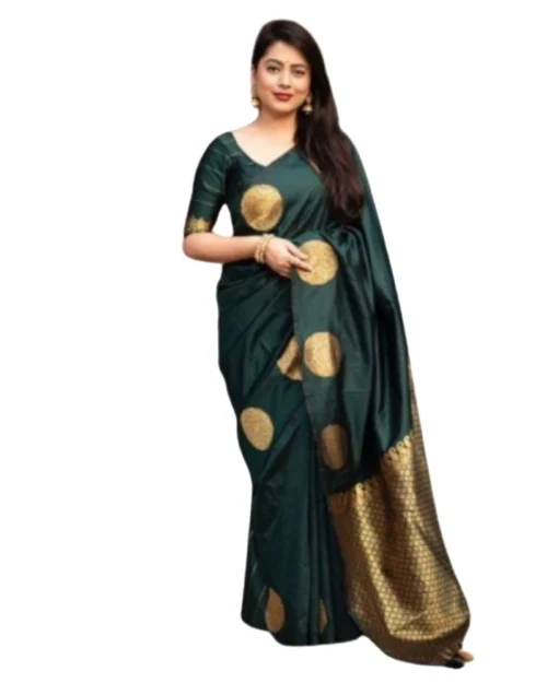 Generic Women's Silk Printed Saree With Unstitched Blouse 5.5Mtr (Green)