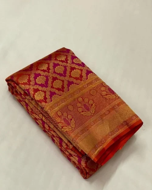 Generic Women's Silk Printed Saree With Unstitched Blouse 5.5Mtr (Red)