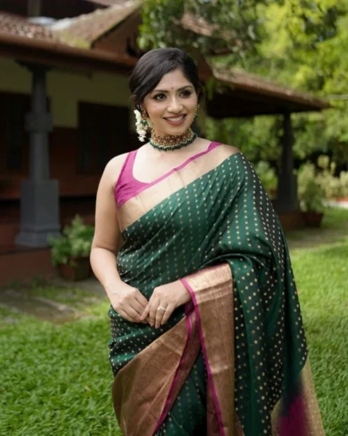 Generic Women's Silk Printed Saree With Unstitched Blouse 5.5Mtr (Green)