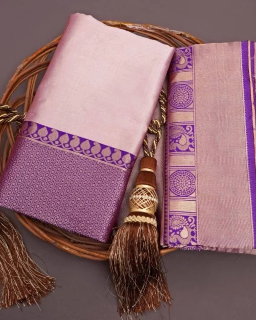 Generic Women's Silk Printed Saree With Unstitched Blouse 5.5Mtr (Purple)