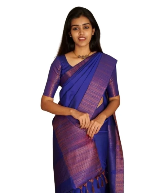 Generic Women's Silk Printed Saree With Unstitched Blouse 5.5Mtr (Blue)