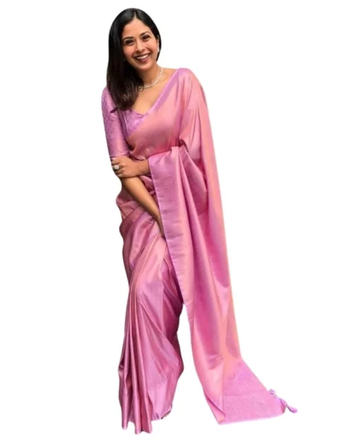 Generic Women's Silk Printed Saree With Unstitched Blouse 5.5Mtr (Pink)