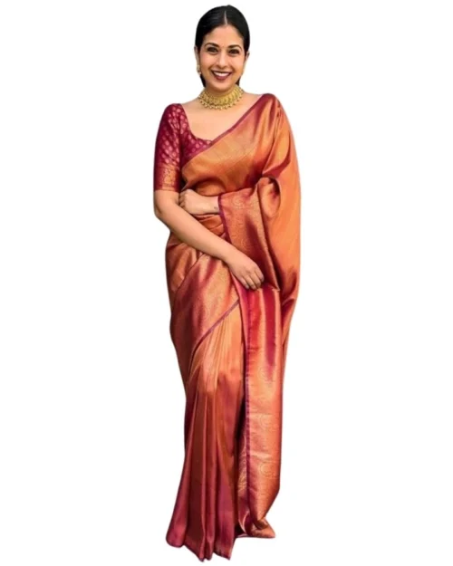 Generic Women's Silk Printed Saree With Unstitched Blouse 5.5Mtr (Maroon)