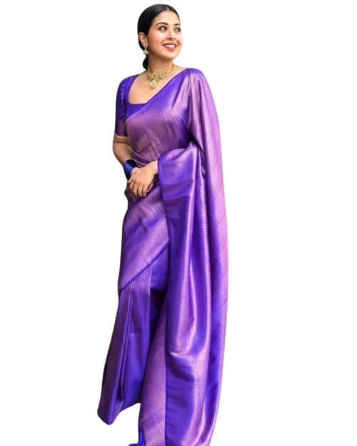 Generic Women's Silk Printed Saree With Unstitched Blouse 5.5Mtr (Blue)