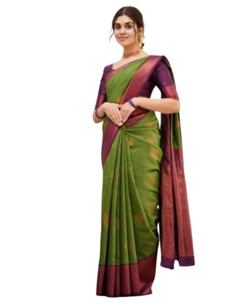 Generic Women's Silk Printed Saree With Unstitched Blouse 5.5Mtr (Green)