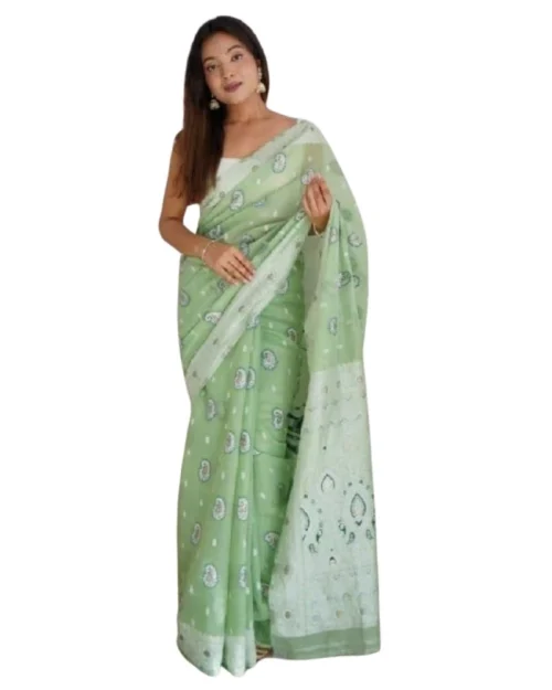 Generic Women's Cotton  Printed Saree With Unstitched Blouse 5.5Mtr (Pista)