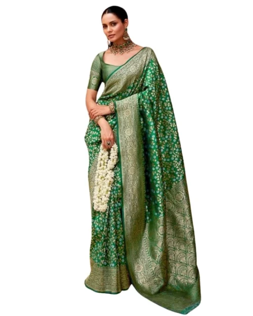 Generic Women's Silk Printed Saree With Unstitched Blouse 5.5Mtr (Green)