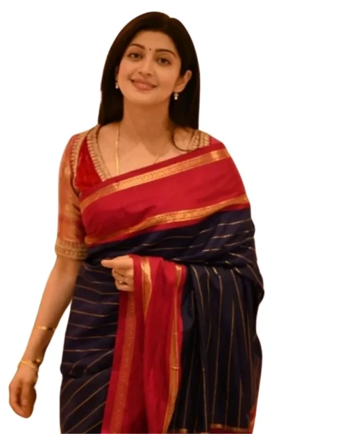 Generic Women's Silk Printed Saree With Unstitched Blouse 5.5Mtr (Navy Blue)