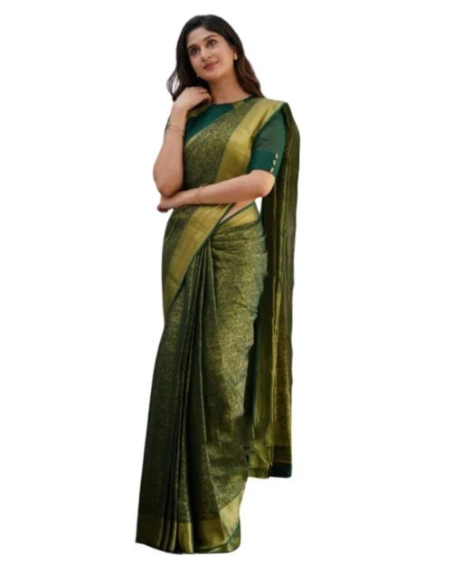 Generic Women's Silk Printed Saree With Unstitched Blouse 5.5Mtr (Green)