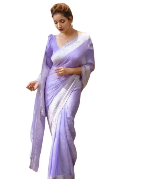 Generic Women's Cotton  Printed Saree With Unstitched Blouse 5.5Mtr (Lavender)