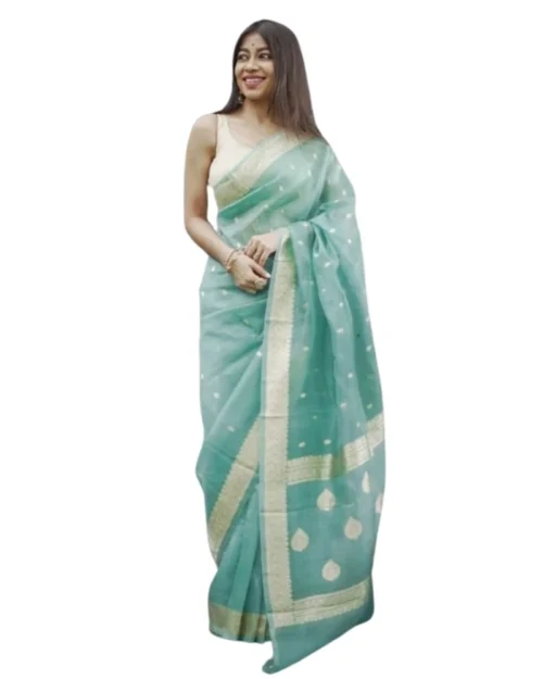 Generic Women's Cotton  Printed Saree With Unstitched Blouse 5.5Mtr (Sky)