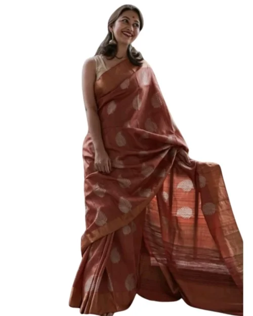 Generic Women's Silk Printed Saree With Unstitched Blouse 5.5Mtr (Maroon)