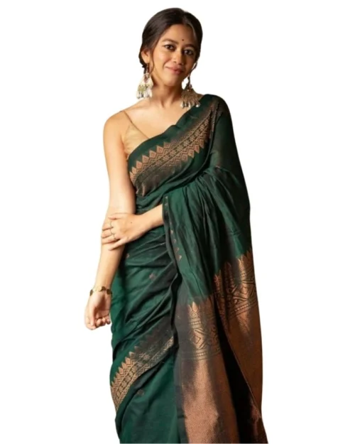 Generic Women's Silk Printed Saree With Unstitched Blouse 5.5Mtr (Green)