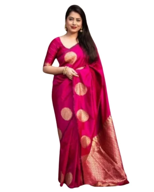 Generic Women's Silk Printed Saree With Unstitched Blouse 5.5Mtr (Pink)
