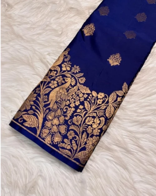 Generic Women's Silk Printed Saree With Unstitched Blouse 5.5Mtr (Royal Blue)