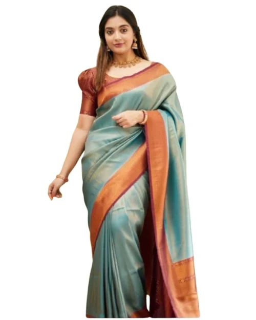 Generic Women's Silk Printed Saree With Unstitched Blouse 5.5Mtr (Rama)