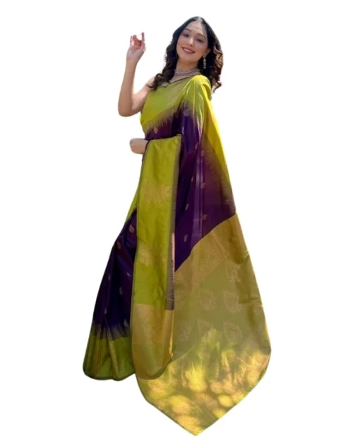 Generic Women's Silk Printed Saree With Unstitched Blouse 5.5Mtr (Wine)