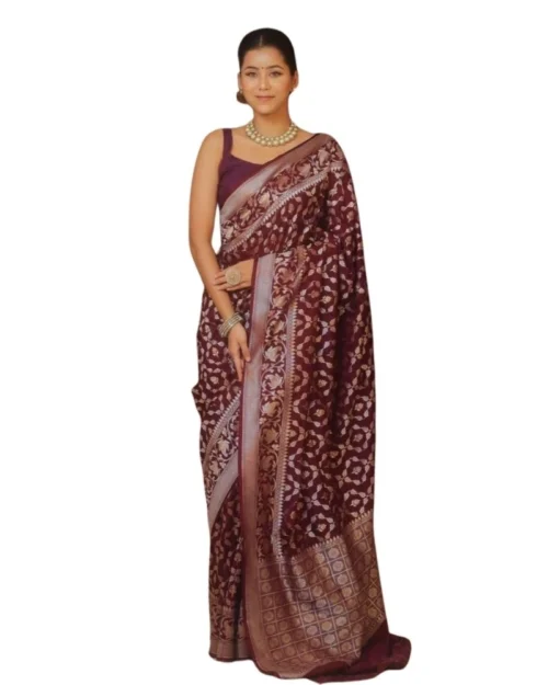 Generic Women's Silk Printed Saree With Unstitched Blouse 5.5Mtr (Maroon)