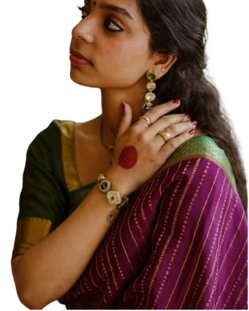 Generic Women's Silk Printed Saree With Unstitched Blouse 5.5Mtr (Wine)