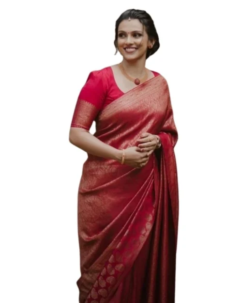 Generic Women's Silk Printed Saree With Unstitched Blouse 5.5Mtr (Red)