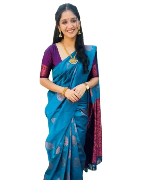 Generic Women's Silk Printed Saree With Unstitched Blouse 5.5Mtr (Rama)
