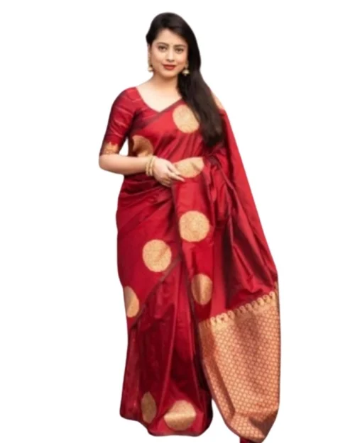 Generic Women's Silk Printed Saree With Unstitched Blouse 5.5Mtr (Red)