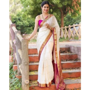 54466036208_5e036d5f74_o_d-1000x1000-1.webp Generic Women's Silk Printed Saree With Unstitched Blouse 5.5Mtr (White)