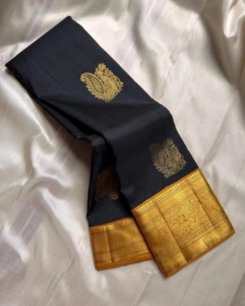 Generic Women's Silk Printed Saree With Unstitched Blouse 5.5Mtr (Black)