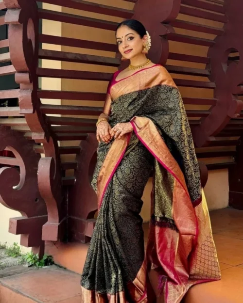 Generic Women's Silk Printed Saree With Unstitched Blouse 5.5Mtr (Green)