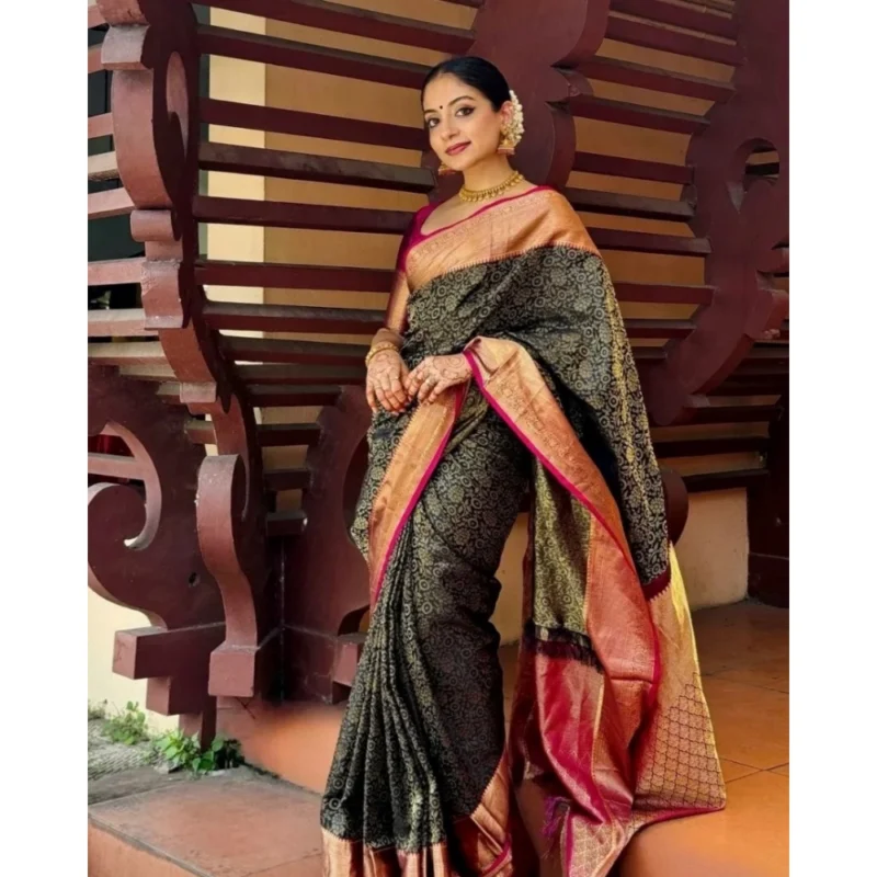 54466036448_40636a727f_o_d-1000x1000-1.webp Generic Women's Silk Printed Saree With Unstitched Blouse 5.5Mtr (Green)