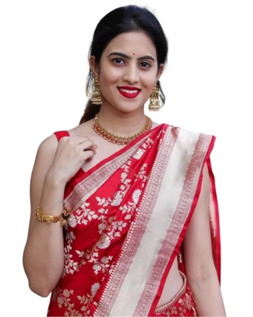 Generic Women's Silk Printed Saree With Unstitched Blouse 5.5Mtr (White)
