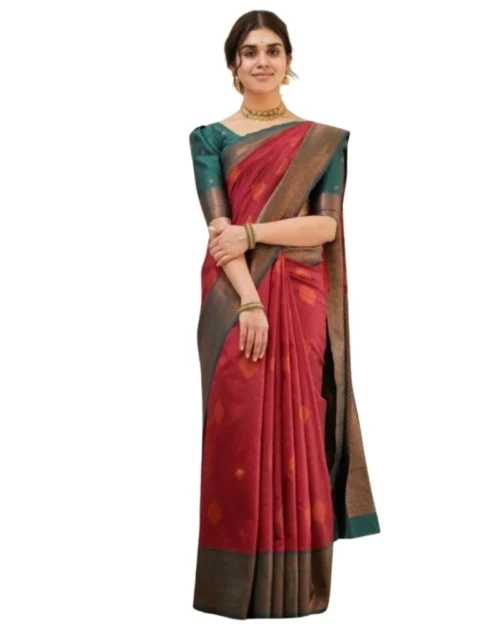 Generic Women's Silk Printed Saree With Unstitched Blouse 5.5Mtr (Red)