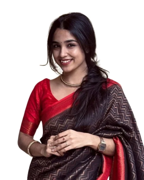 Generic Women's Silk Printed Saree With Unstitched Blouse 5.5Mtr (Brown)