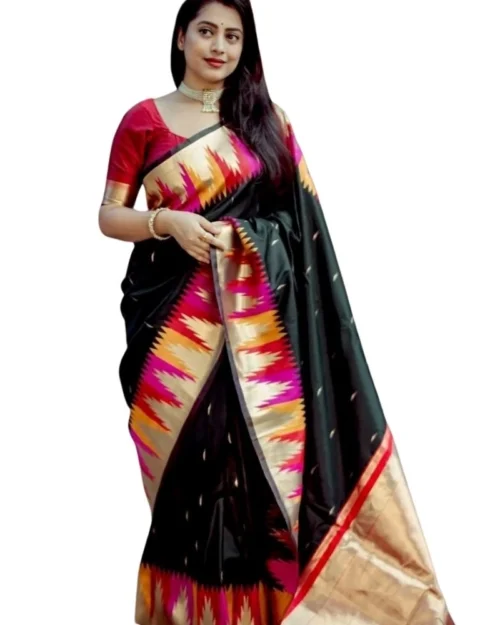 Generic Women's Silk Printed Saree With Unstitched Blouse 5.5Mtr (Multicolor)