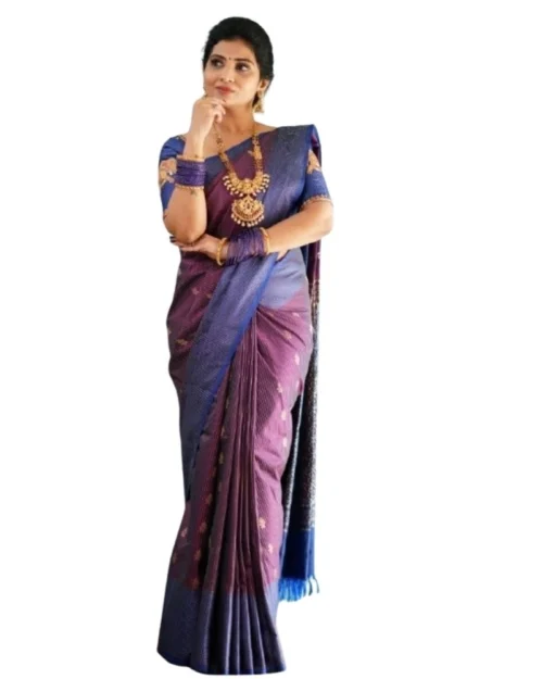 Generic Women's Silk Printed Saree With Unstitched Blouse 5.5Mtr (Purple)